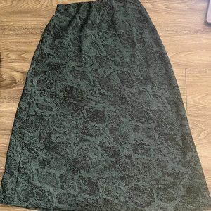 Dark Green/Teal Snake Skin Print Midi Skirt